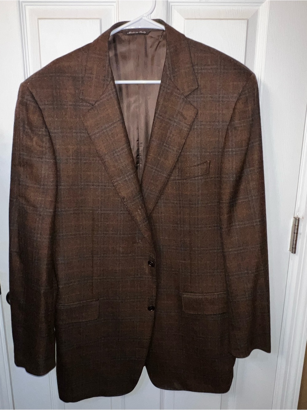 Canali Italy Mens Wool Plaid Blazer 44 Long Brown Check 2-Button Sport Coat